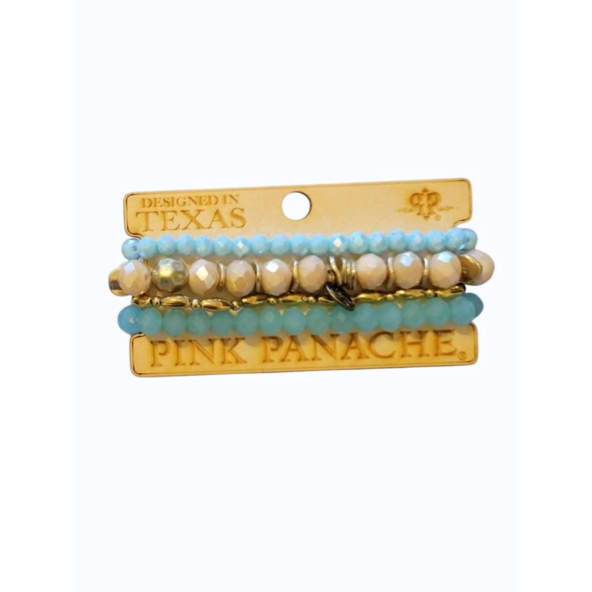 New Pink Panache Womens Stretch Stack Bracelet Set In Light BlueTaupeGold Bea 40$